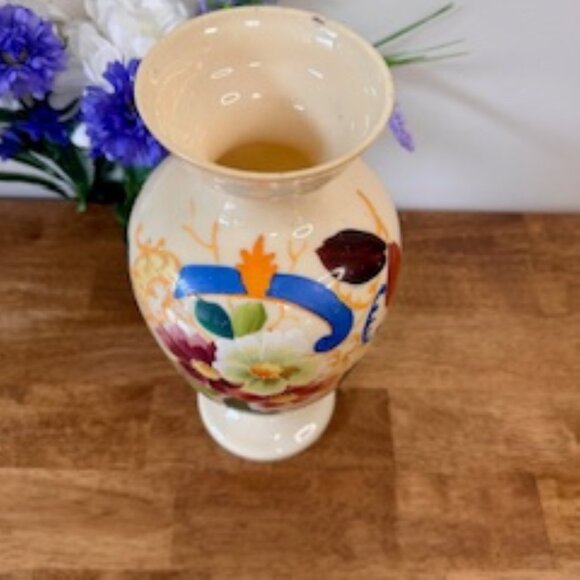 Vintage‎ Hand Painted Floral Pedestal Vase Multicolour Ceramic Pottery Decor - Picture 3 of 9